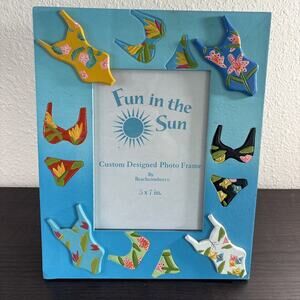 Fun in the Sun Beach Swimsuit Blue Wood Picture Frame 5x7